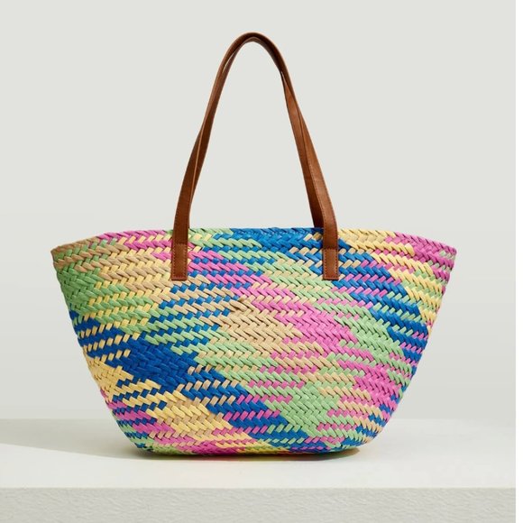 Handbags - Color Block Straw Bag